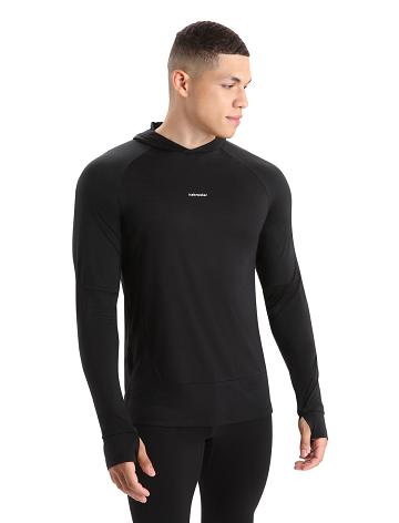 Pánské Mikiny S Kapucí Icebreaker Cool-Lite™ Merino Long Sleeve Černé | CZ 1689JPQJ